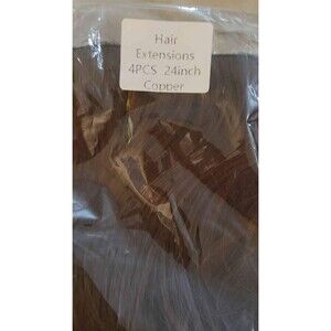 Clip in Curly Hair Extensions 24 in 4PCS Long Wavy Thick Copper color with Fiber